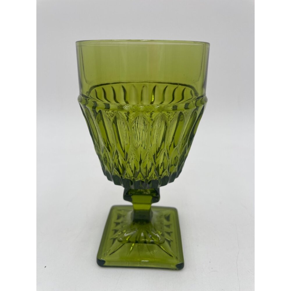 Vintage Green Glass Goblet Indiana Geometric Design